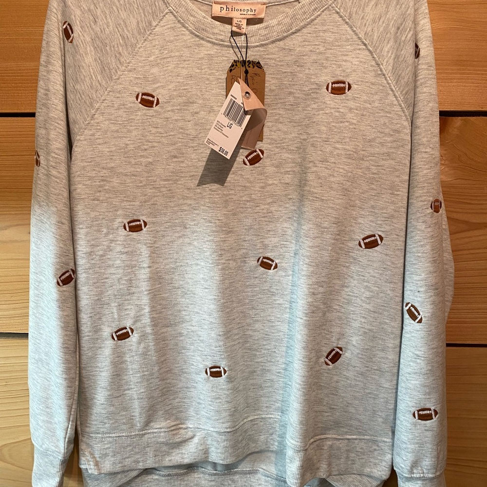 Philosophy Gray Football embroidered Crewneck Sweatshirt with Subtle Pattern